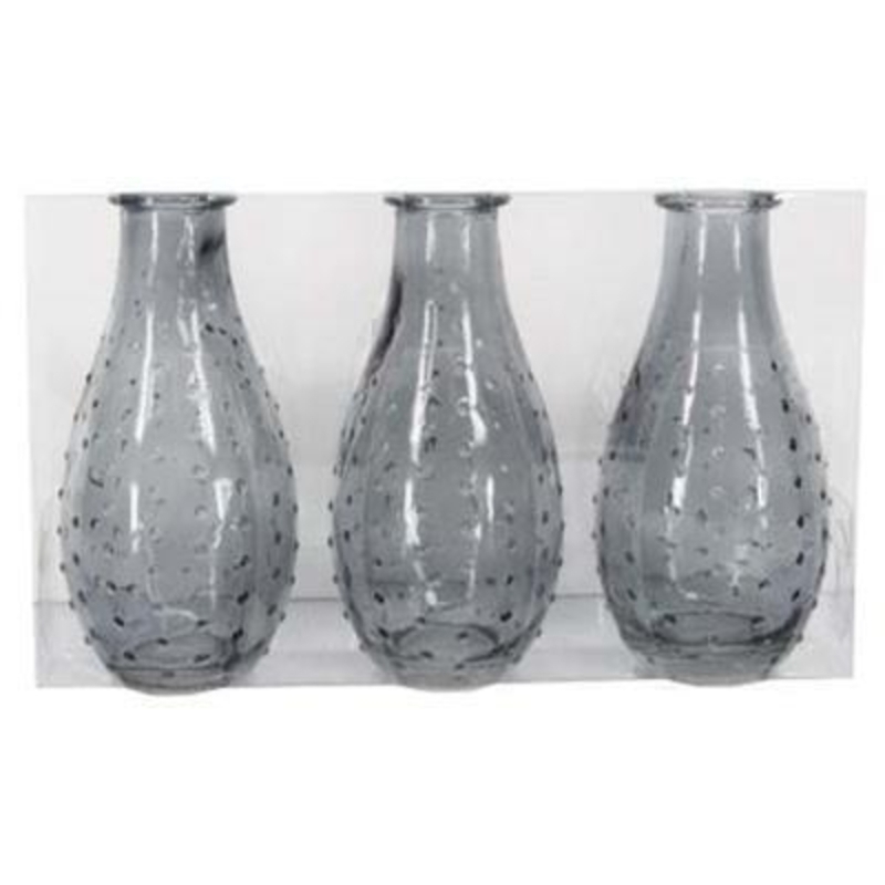 Pack of Three Grey dimple effect glass vase By the designer Gisela Graham who designs really beautiful gifts for your garden and home. (LxWxD) 24x14x7cm